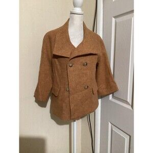Talbots Jacket Womens 4 Petite Brown Wool Blend Double Breasted Cropped Coat